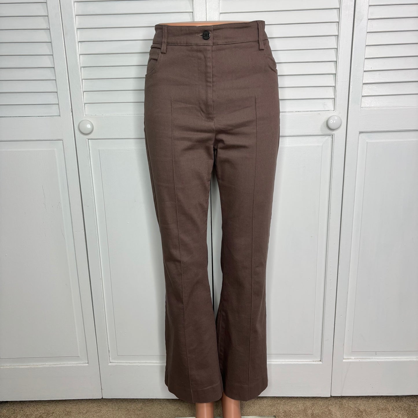 REISS Florence High-Rise Flared Trousers in Mink Size 10
