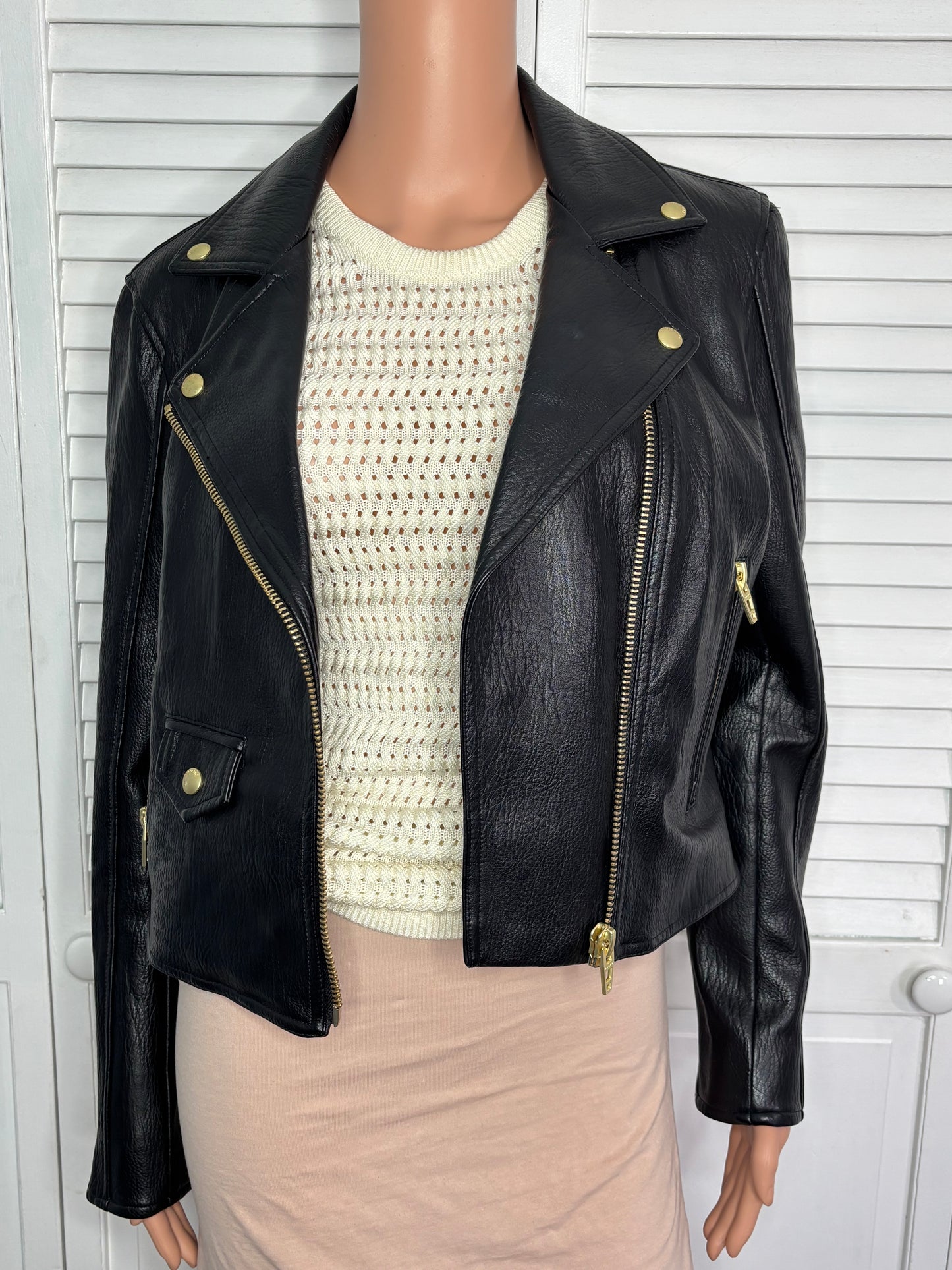BLANKNYC Black Faux Leather Moto Jacket Gold Hardware Onyx Size Medium