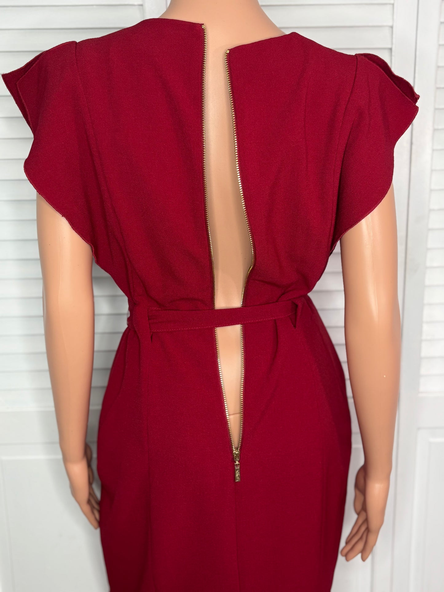 ELIZA J Red Ruffle Sleeve Crepe Sheath Dress Size 6