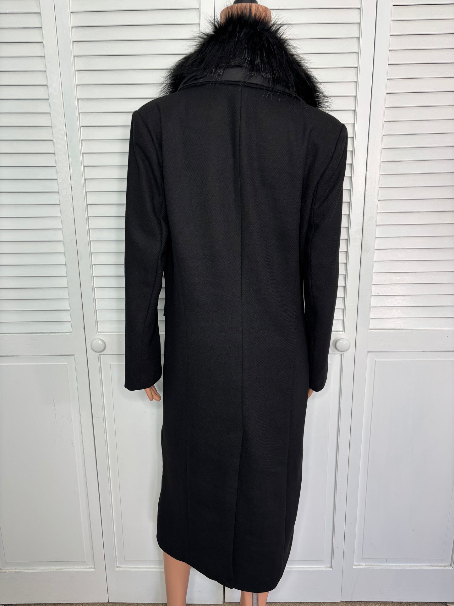 STEVE MADDEN Princee Faux Fur Collar Wool Blend Coat in Black Size XS