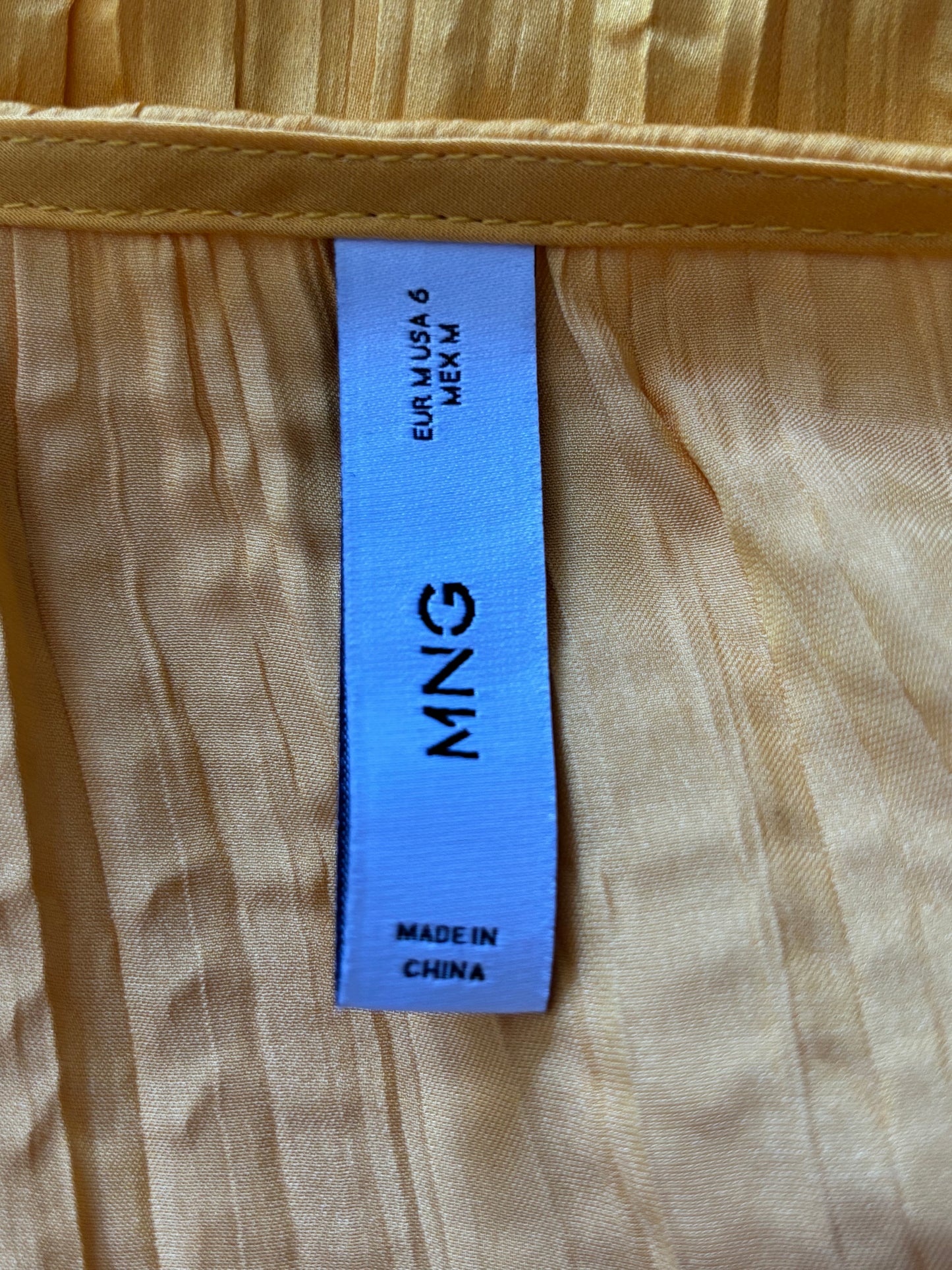 MANGO Yellow Pleated Satin Cut-Out Midi Dress Size Medium