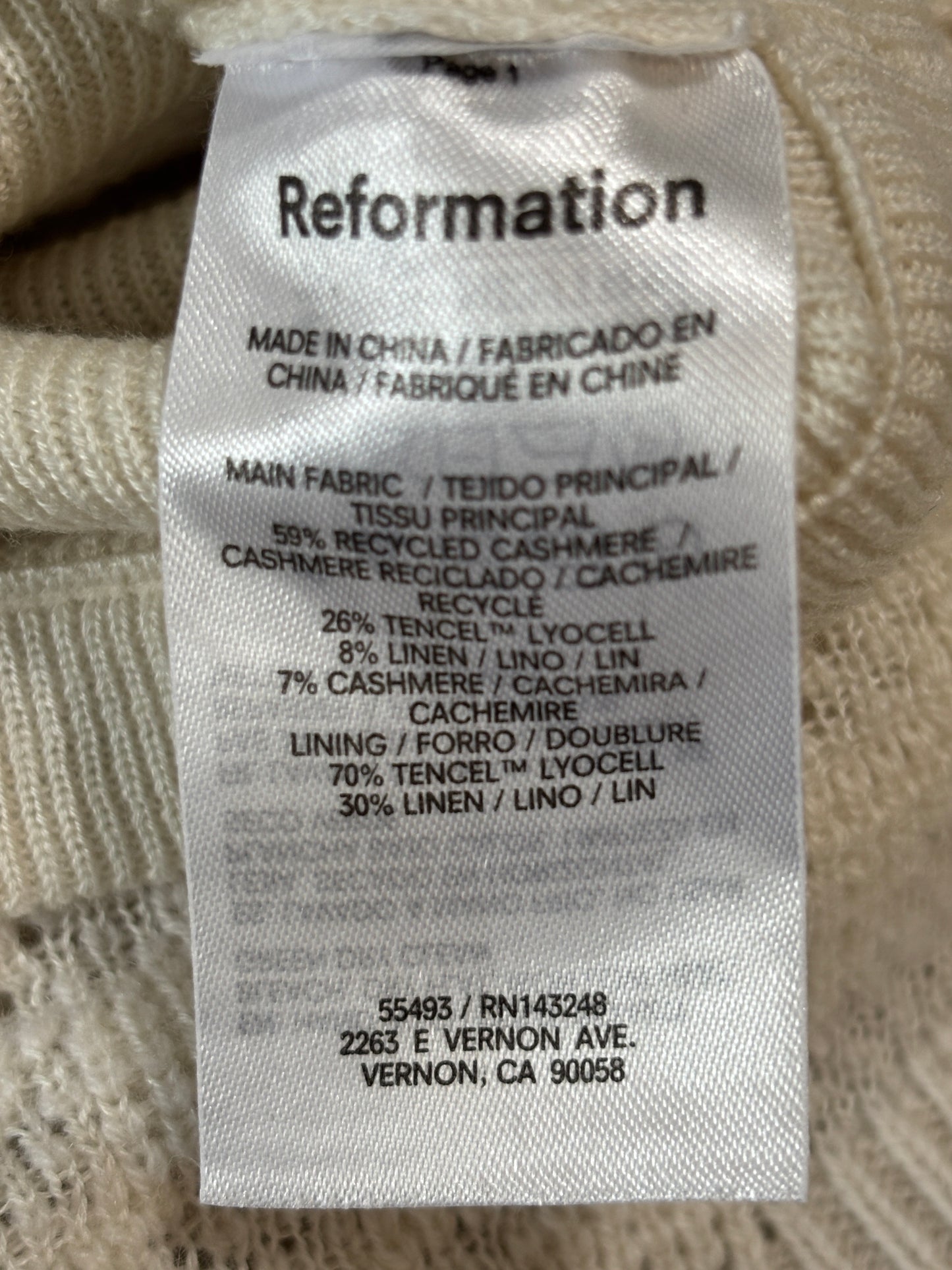 REFORMATION Rose Cashmere & Linen Blend Tube Top Size Medium
