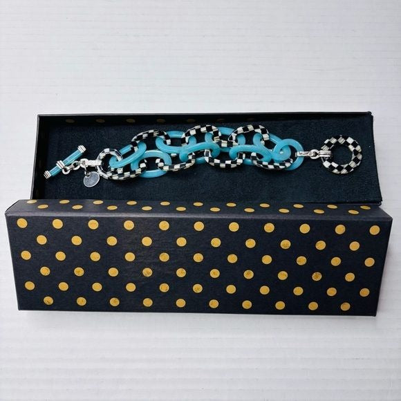 MACKENZIE-CHILDS Plaid Turquoise Chunky Link Bracelet