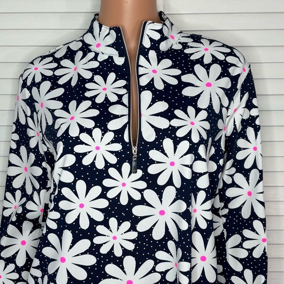 LULU B Floral Navy Blue Button Tunic Size Medium