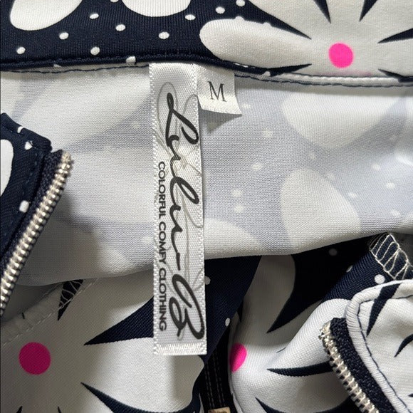 LULU B Floral Navy Blue Button Tunic Size Medium