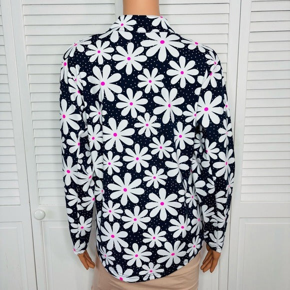 LULU B Floral Navy Blue Button Tunic Size Medium