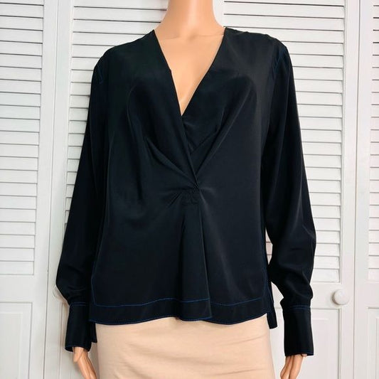 RAG & BONE Black Shields V-Neck Silk Blouse Size Medium