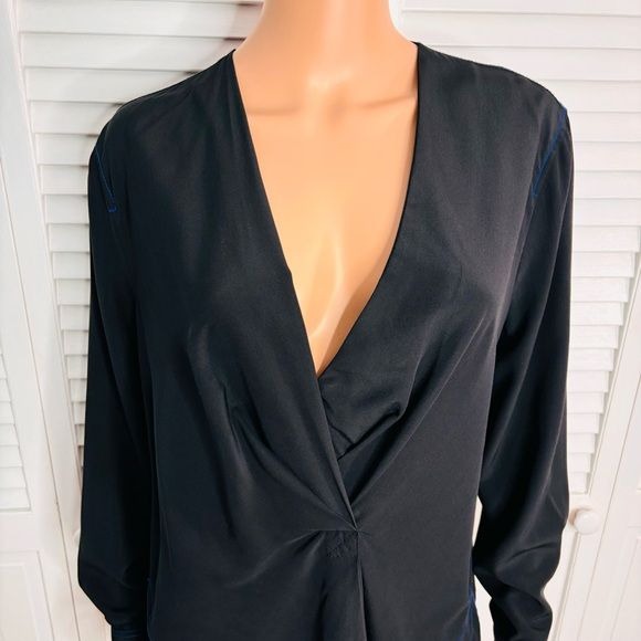 RAG & BONE Black Shields V-Neck Silk Blouse Size Medium