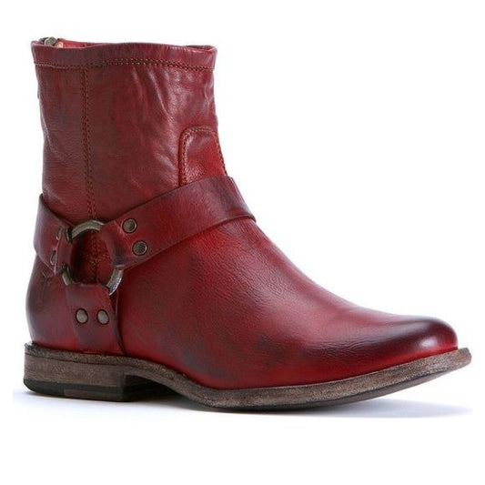 FRYE Phillip Harness Red Leather Round Toe Boots Size 8