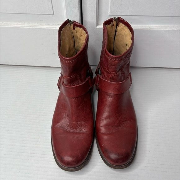 FRYE Phillip Harness Red Leather Round Toe Boots Size 8