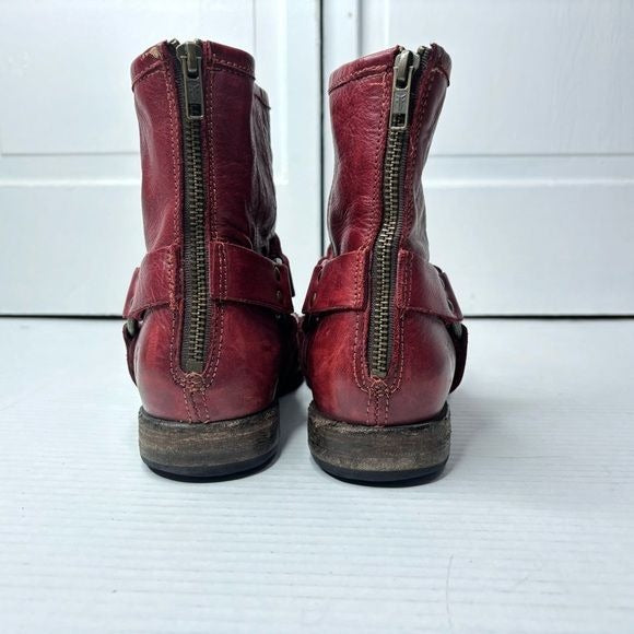 FRYE Phillip Harness Red Leather Round Toe Boots Size 8