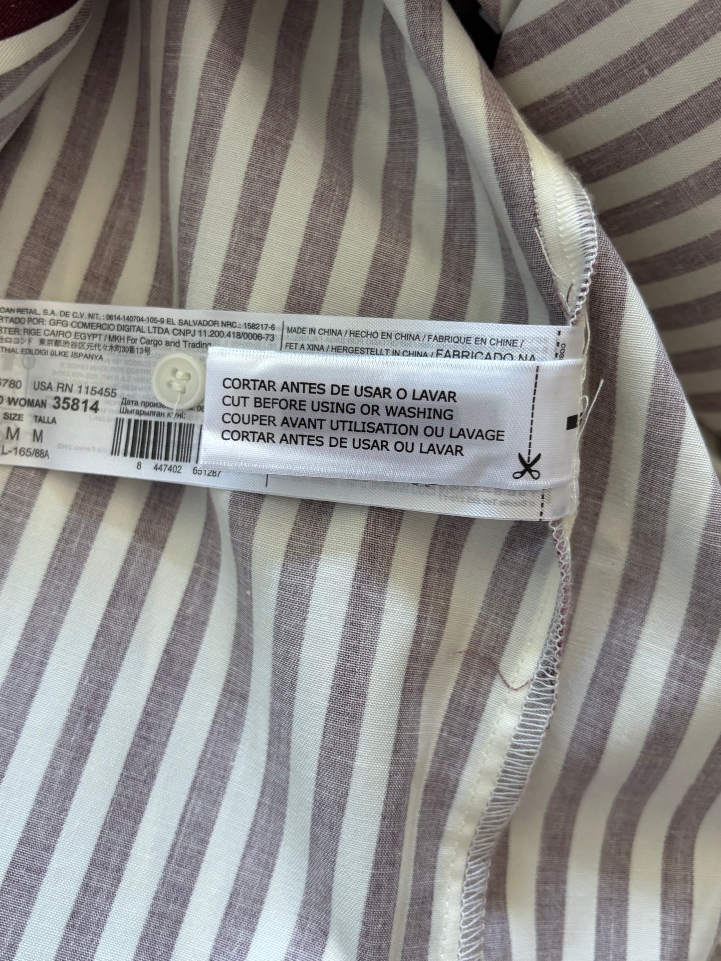 MANGO Burgundy Striped Oversized Button Down Shirt Size Medium