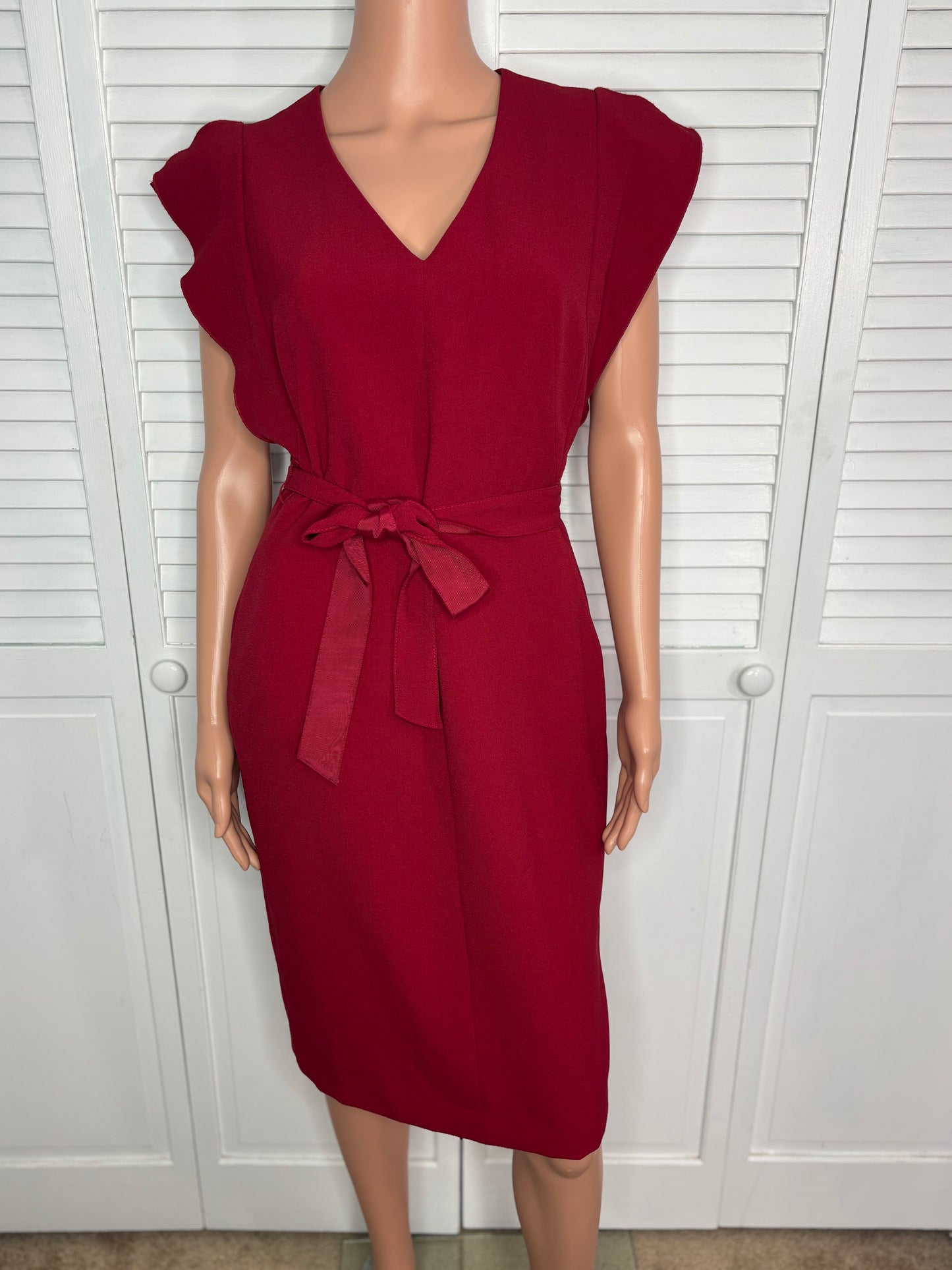 ELIZA J Red Ruffle Sleeve Crepe Sheath Dress Size 6