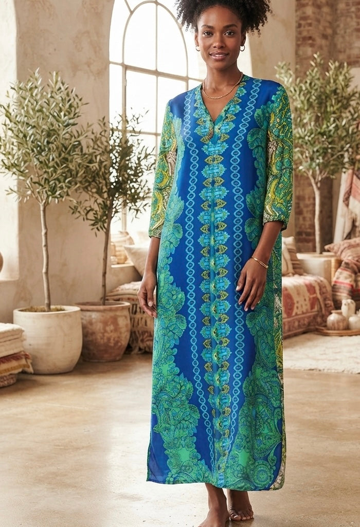 New JOHNNY WAS "Kahinu" Silk Maxi Dress Size XS