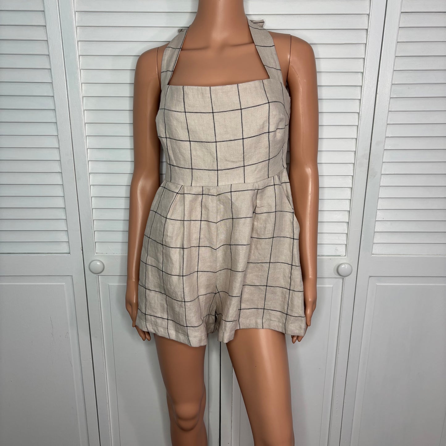 RUMER Quinn Linen Playsuit in Natural Size Small