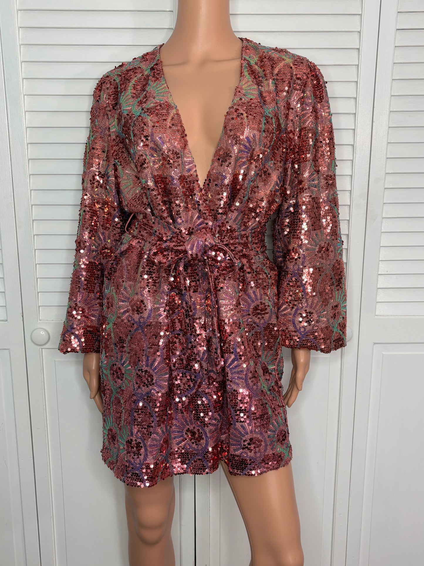 New BUDDY LOVE Rose Adeline Sequin Wrap Dress Size Medium