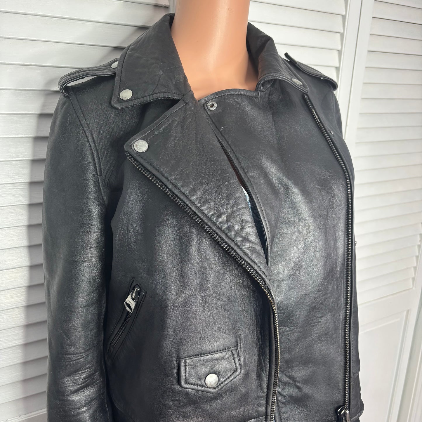 MACKAGE Genuine Lambskin Black Leather Moto Jacket Size Medium
