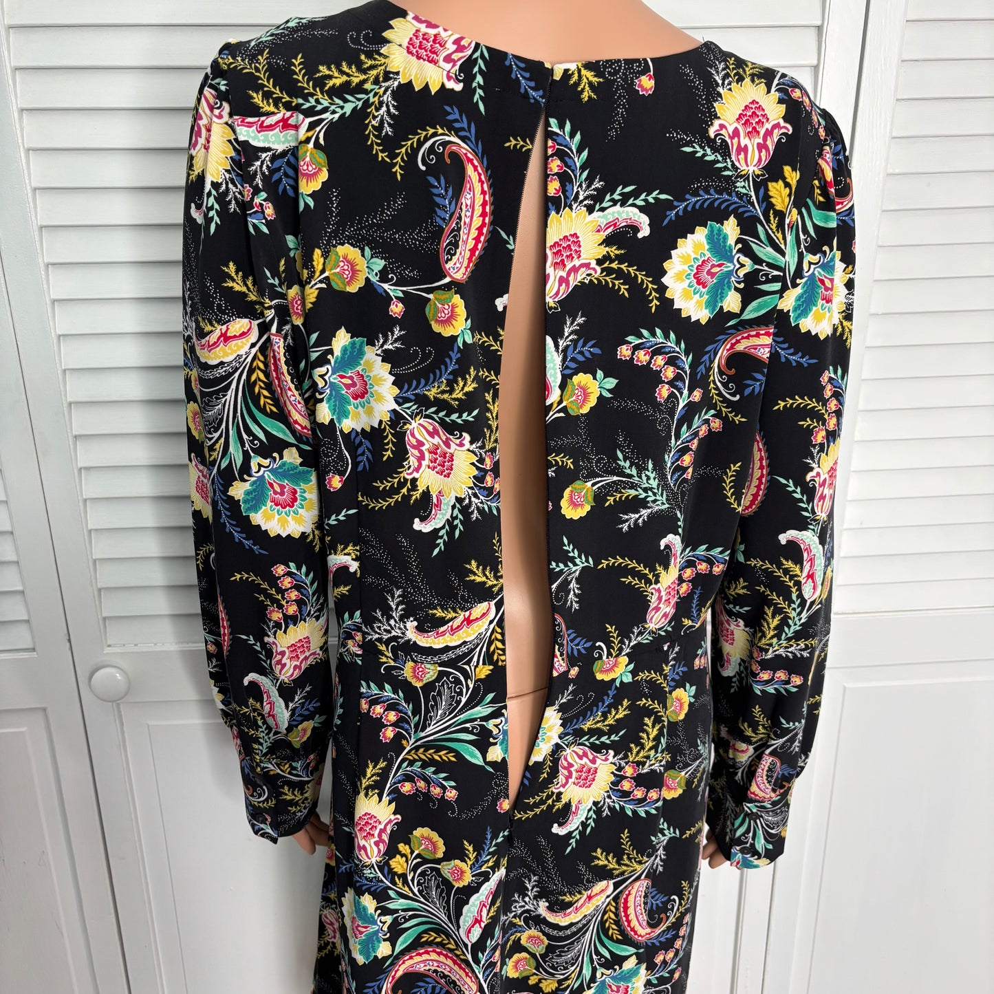 New LOFT Paisley Floral Long Sleeve Shift Dress Size 14