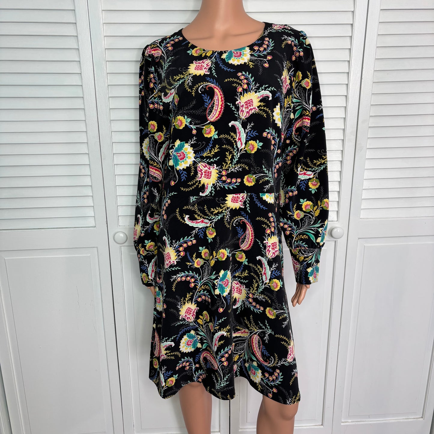 New LOFT Paisley Floral Long Sleeve Shift Dress Size 14