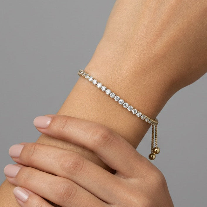 New SHASHI Gold-Tone CZ Adjustable Slider Tennis Bracelet