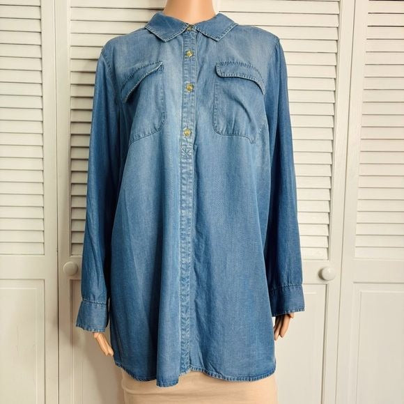 *NEW* CJ BANKS Blue Long Sleeve Lightweight Denim Shirt Size 1X