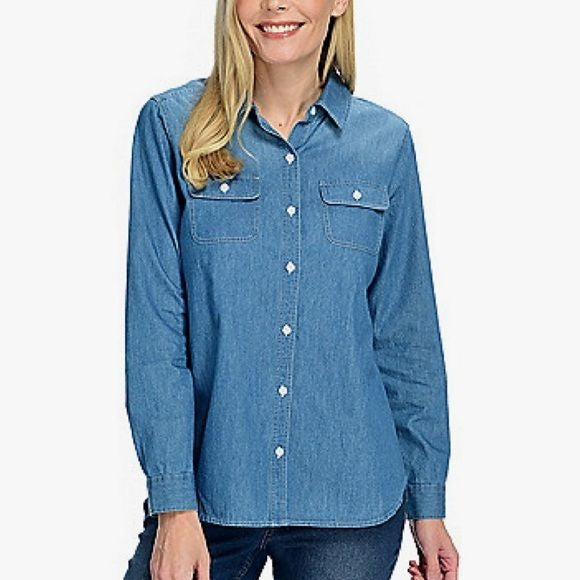 *NEW* CJ BANKS Blue Long Sleeve Lightweight Denim Shirt Size 1X