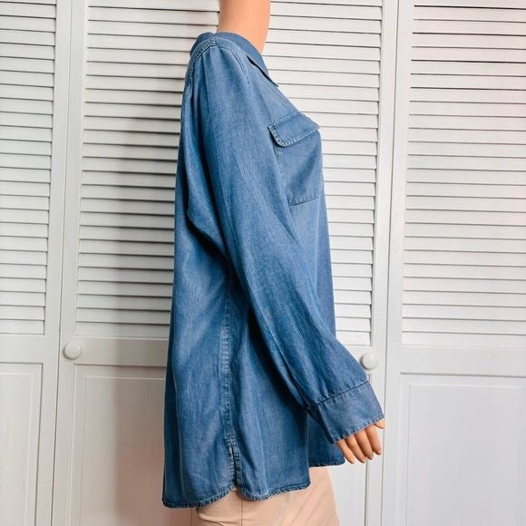 *NEW* CJ BANKS Blue Long Sleeve Lightweight Denim Shirt Size 1X