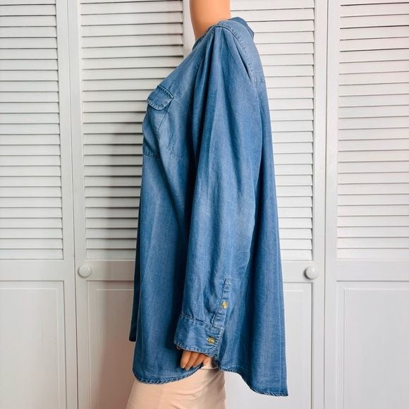 *NEW* CJ BANKS Blue Long Sleeve Lightweight Denim Shirt Size 1X