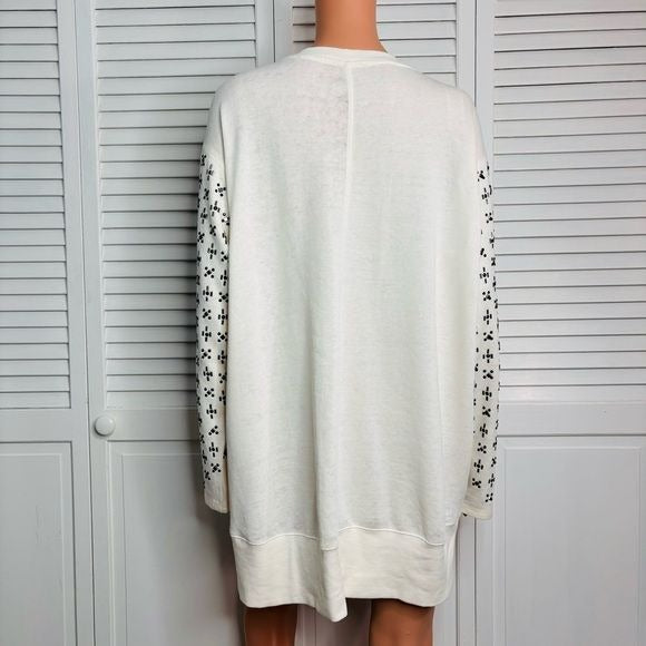 *NEW* MELISSA MCCARTHY SEVEN7 Cream Embellished Sleeve Sweater Size 1X