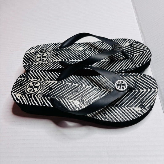 TORY BURCH Zebra Wedge Flip Flops Size 7