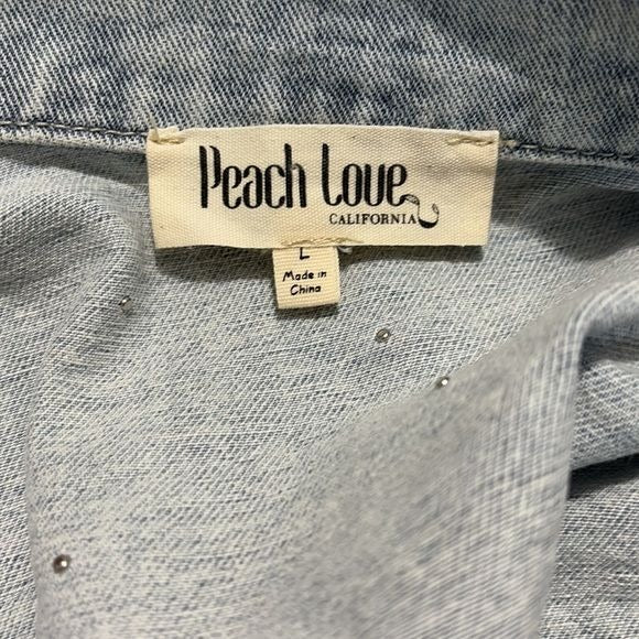 PEACH LOVE Cropped Beaded Pearls Denim Jacket Size Large