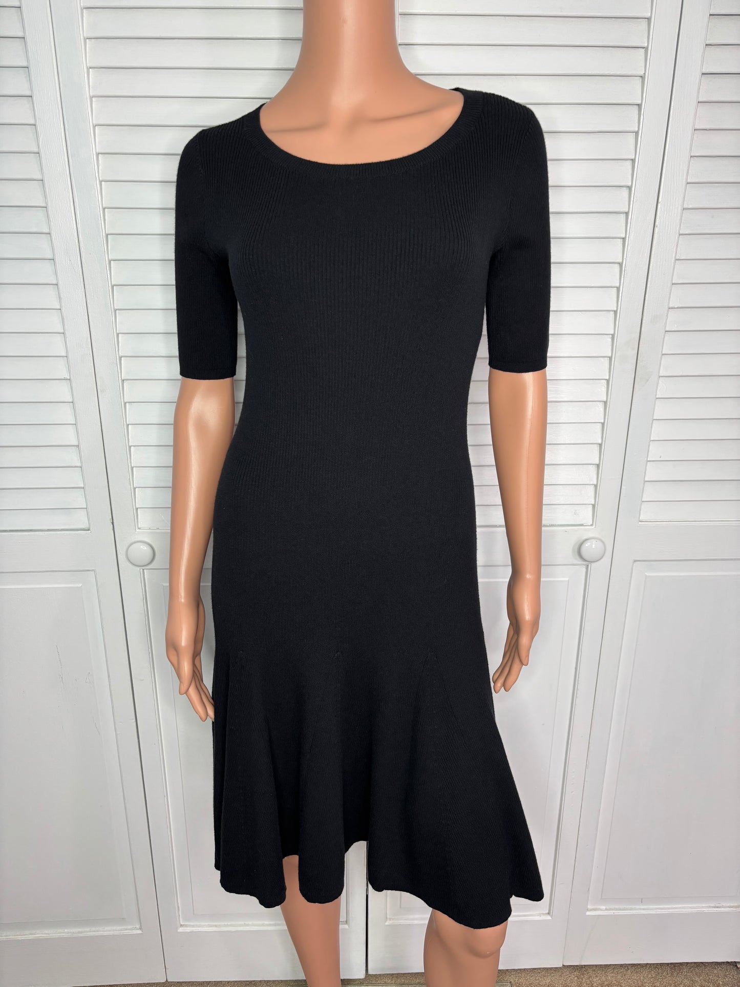 RALPH LAUREN Black Rib-Knit Fit-and-Flare Dress Size XS