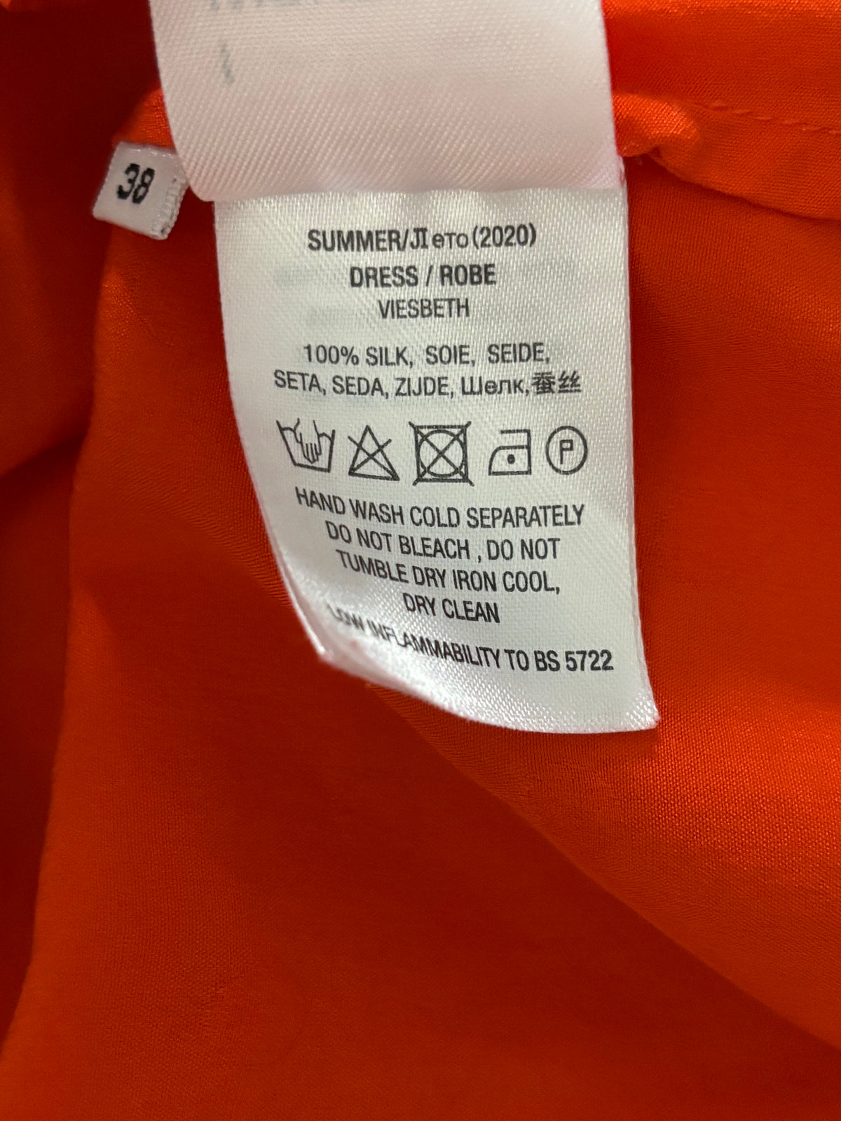 ESSENTIEL ANTWERP Viesbeth Orange Jacquard Silk Midi Dress Size Small