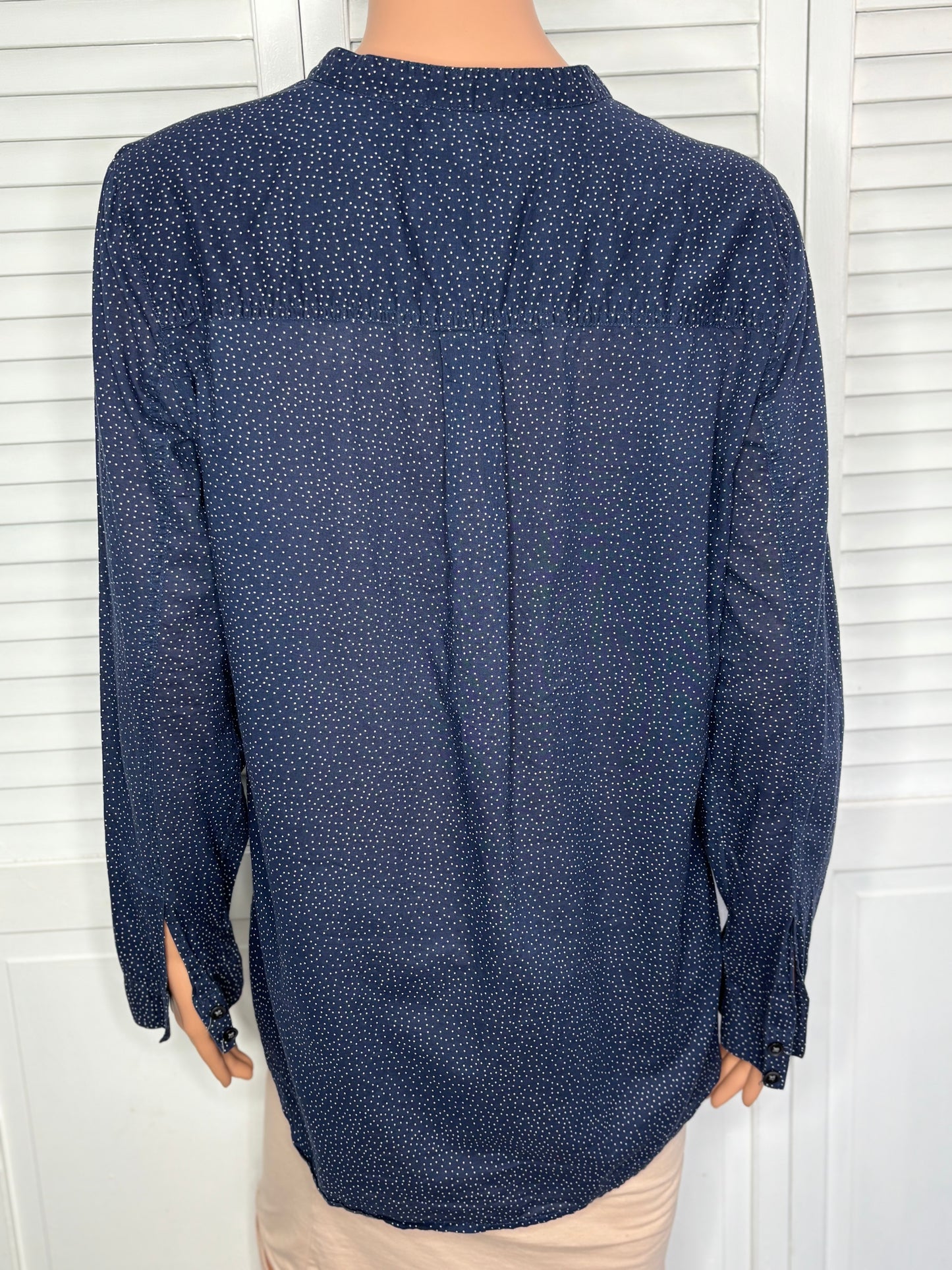 CASLON Navy Polka Dot Popover Blouse Size Medium