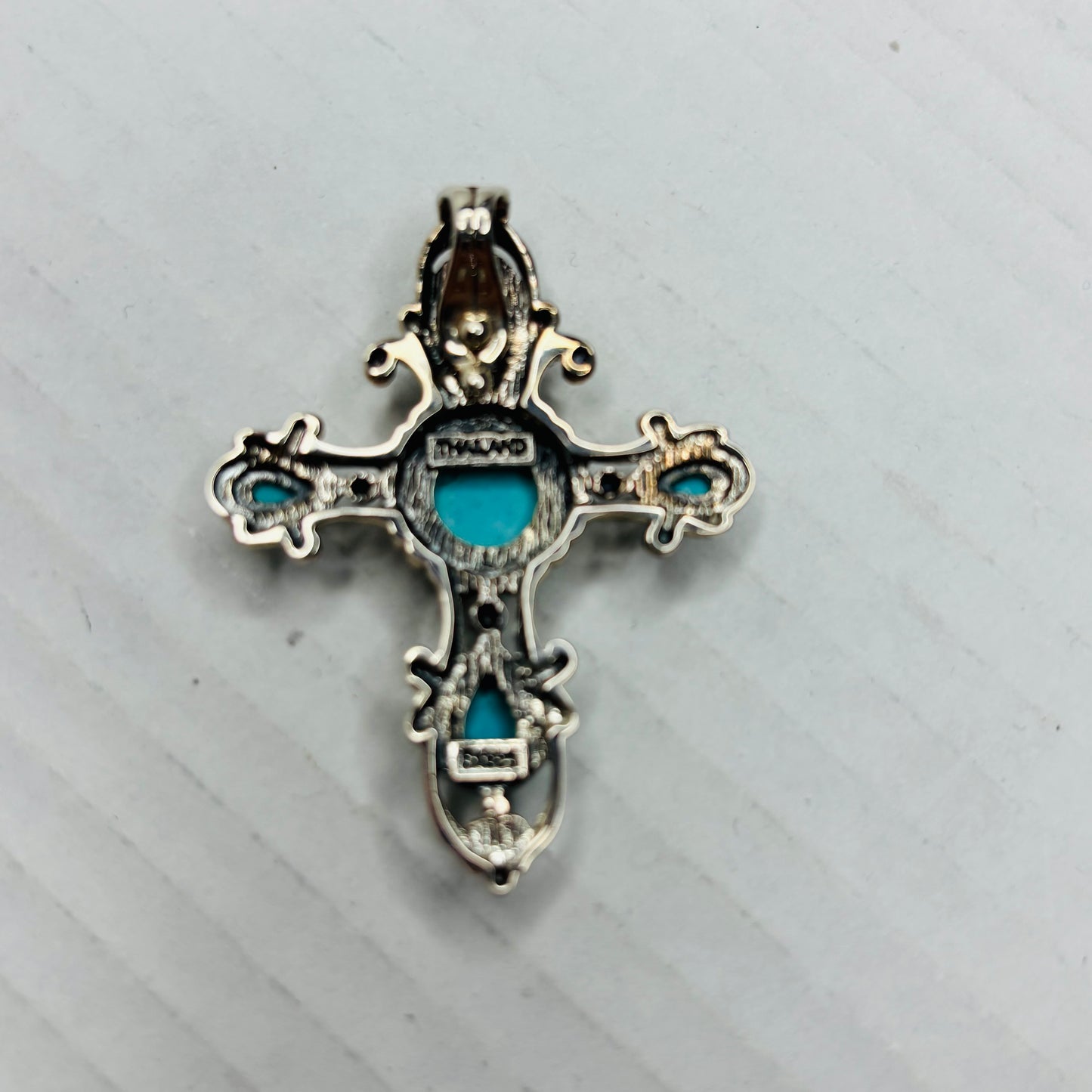 SALLY C. TREASURES Sterling Silver Turquoise Cross Pendant