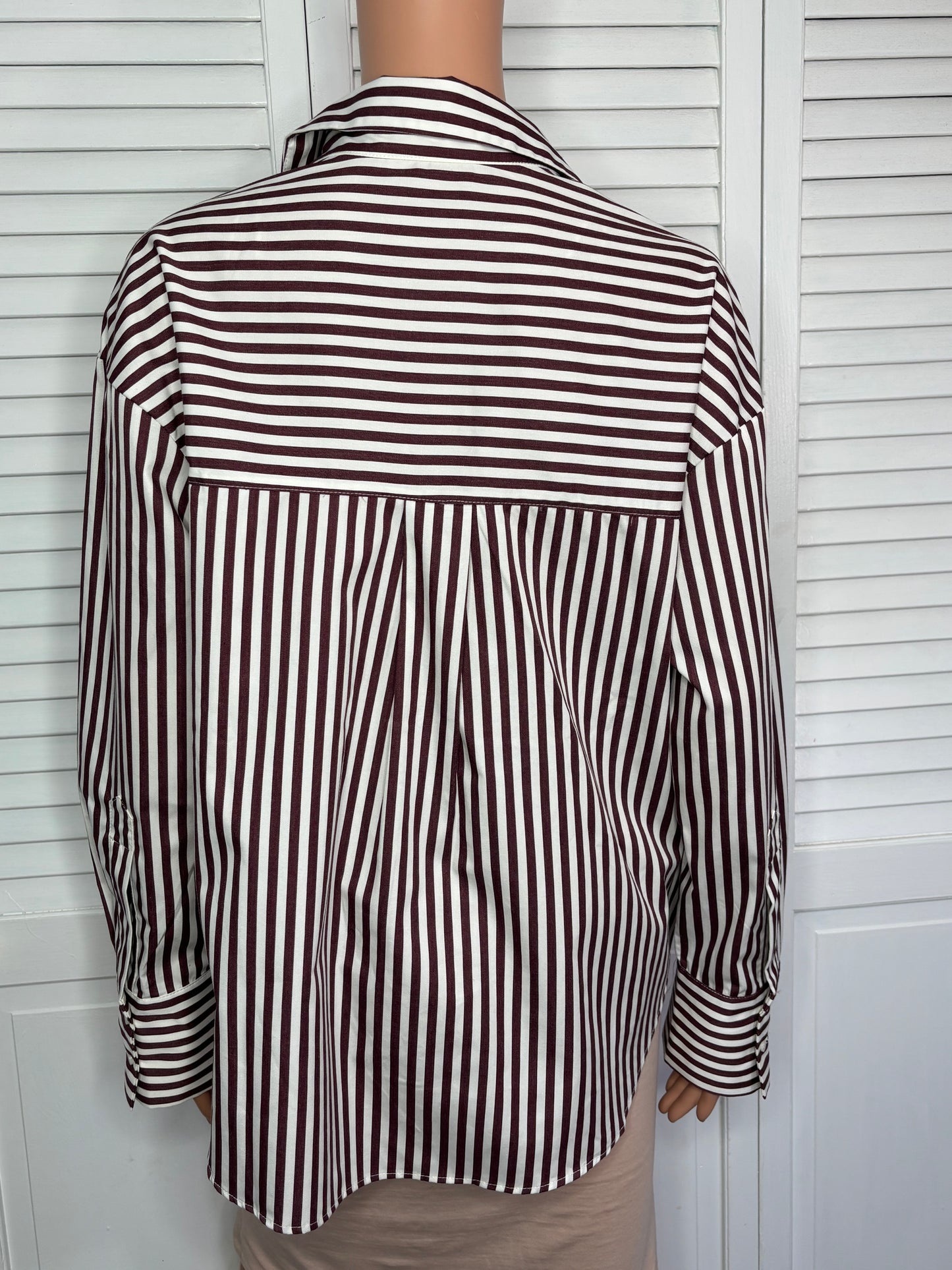 MANGO Burgundy Striped Oversized Button Down Shirt Size Medium