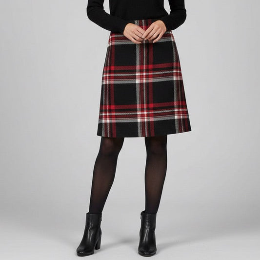 TALBOTS Red & Black Plaid Wool Blend A-Line Skirt Size 14