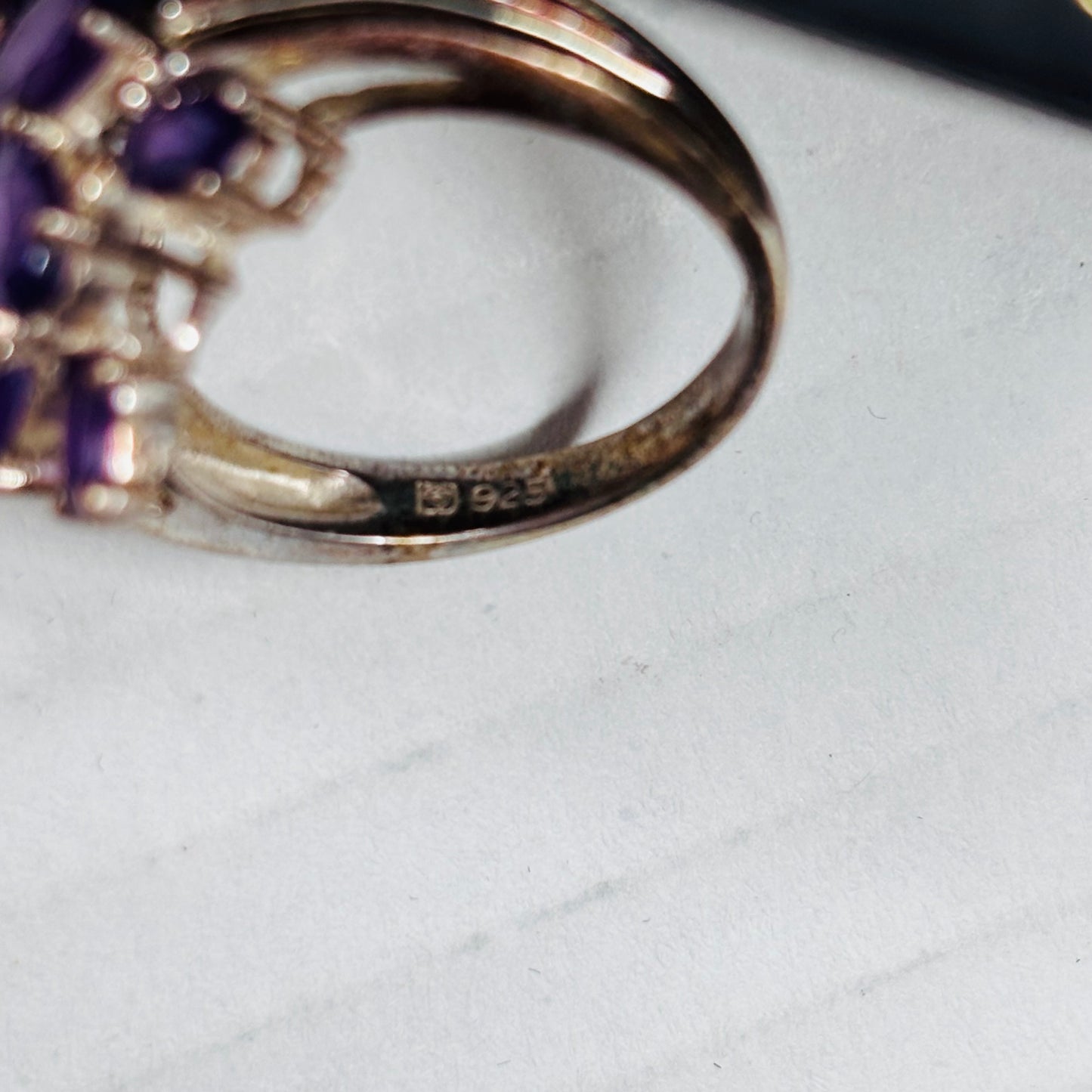 Marquise Cut Vintage Purple Lolite Sterling Silver Cocktail Ring Size 6