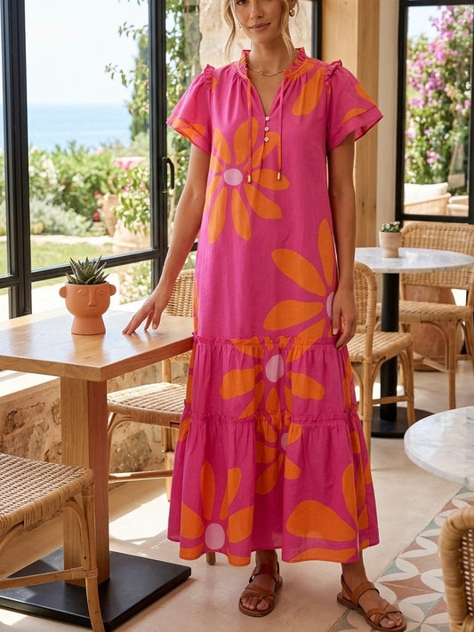 New J. MARIE Floral Ruffle Midi Dress Size Small