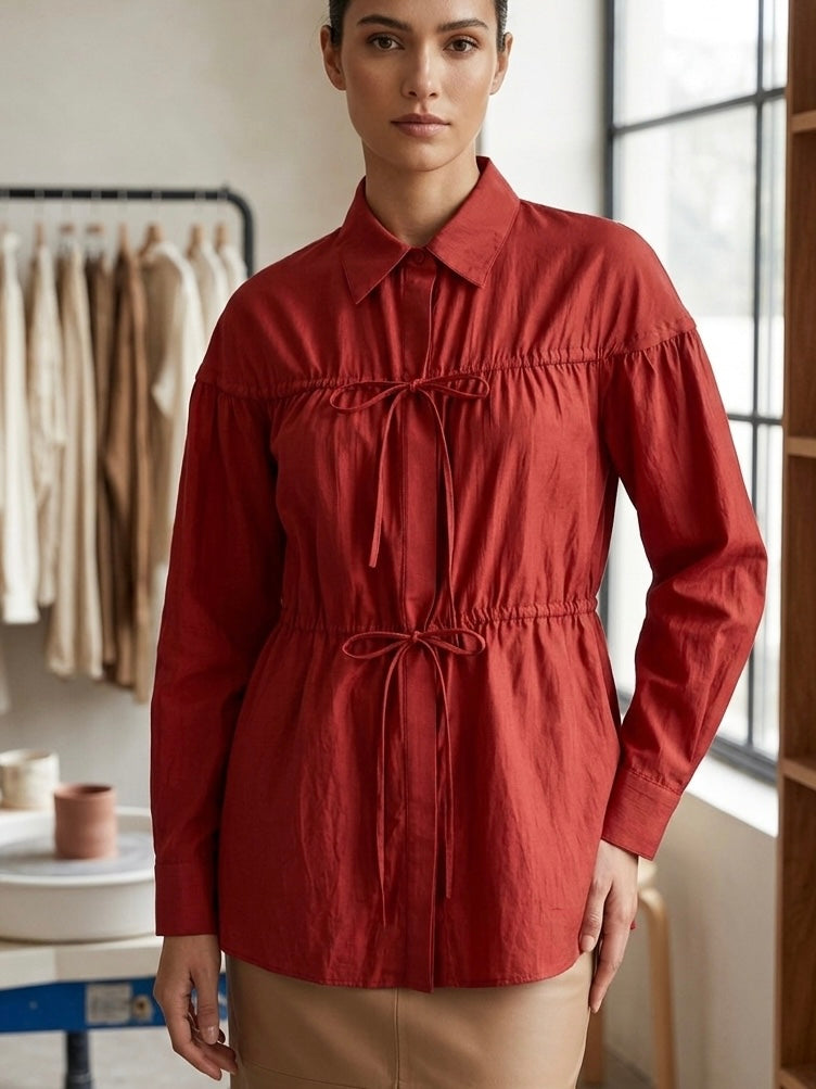 MODERN CITIZEN Kia Tie-Front Cotton Silk Tunic Blouse Size Medium