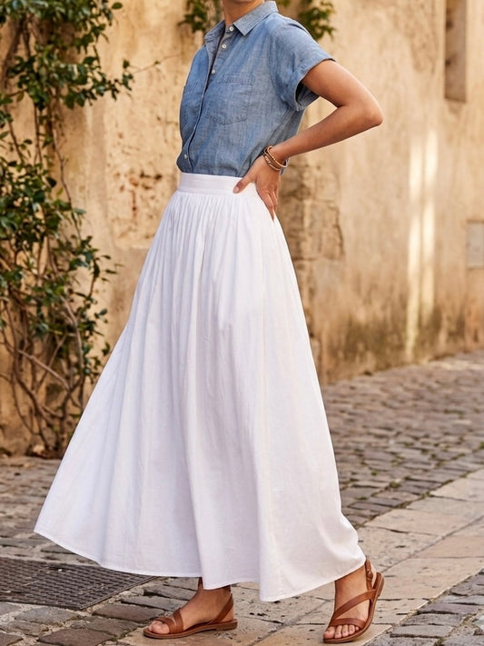 WAYF Cora White Cotton Poplin Maxi Skirt Size XS