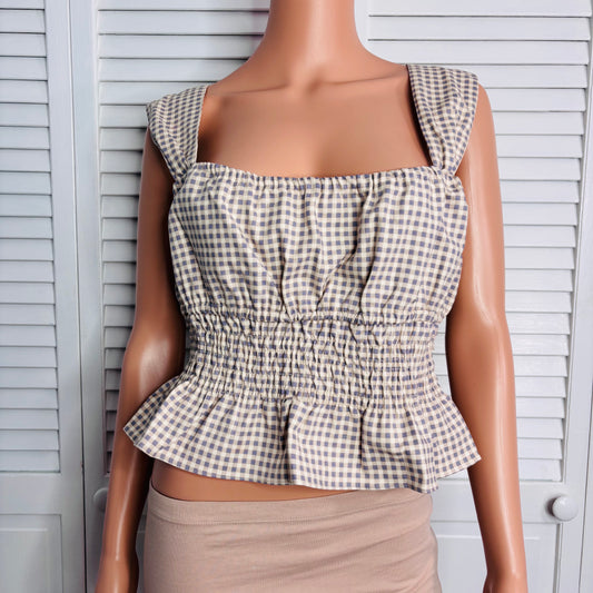 *New* WEWOREWHAT Smocked Gingham Top Size XL
