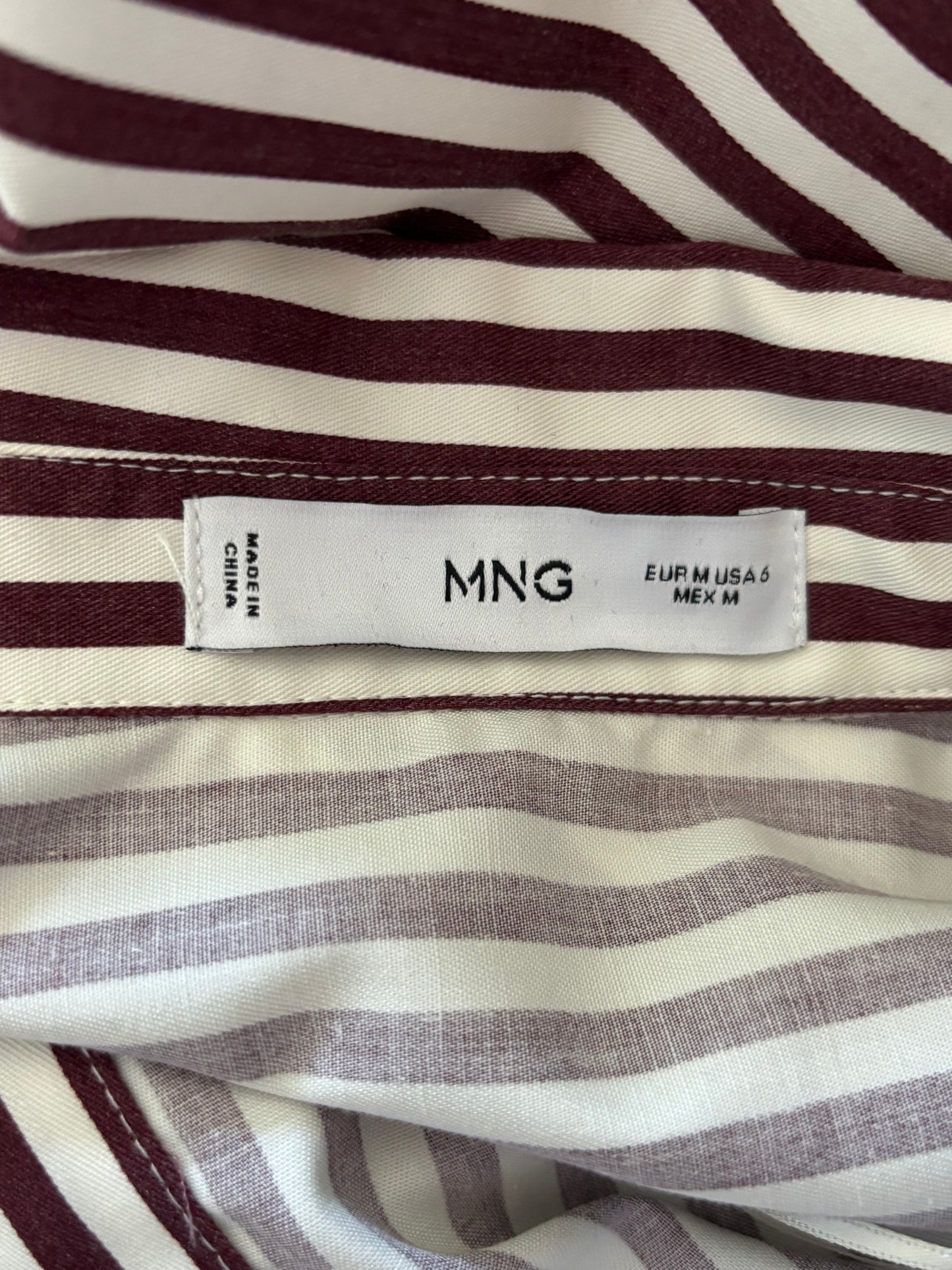 MANGO Burgundy Striped Oversized Button Down Shirt Size Medium