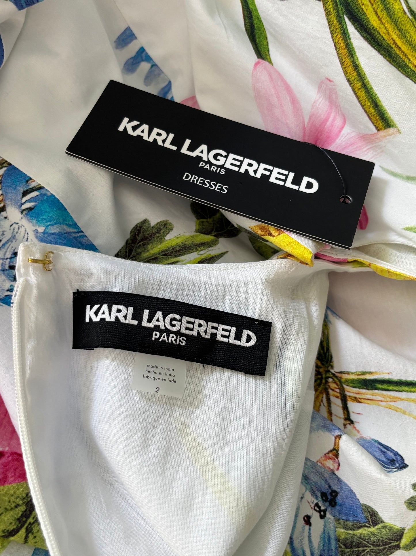 New KARL LAGERFELD Poplin Floral Print Sleeveless Drop Waist Midi Dress Size 2