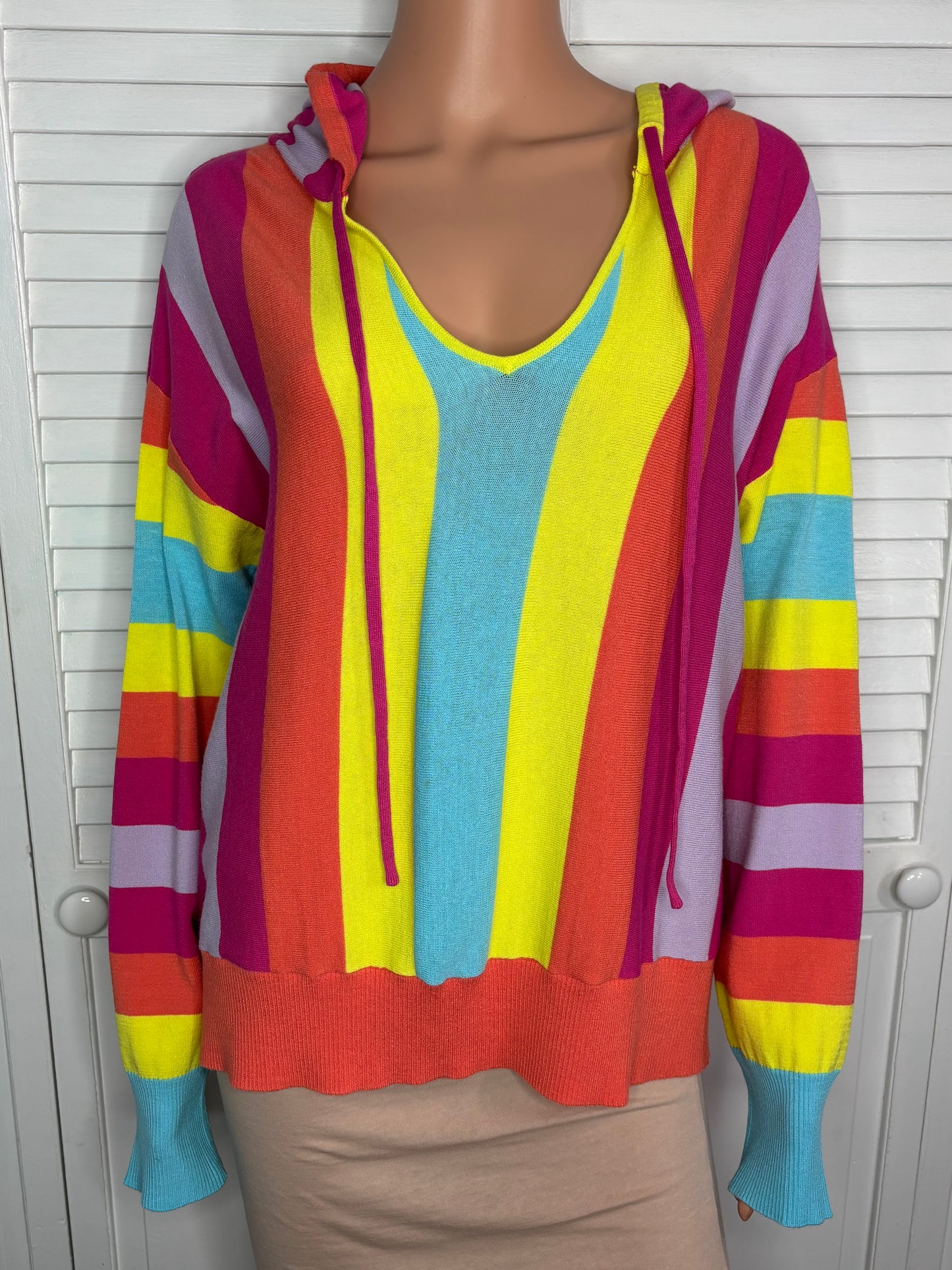 APNY Striped Knit Multicolor Hoodie Sweater Size Medium