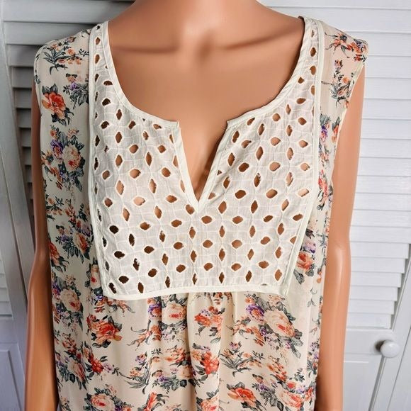 *NEW* BLACK RAINN Antique Ivory Floral Lightweight Sleeveless Blouse Size 2X