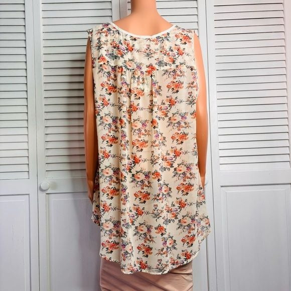 *NEW* BLACK RAINN Antique Ivory Floral Lightweight Sleeveless Blouse Size 2X