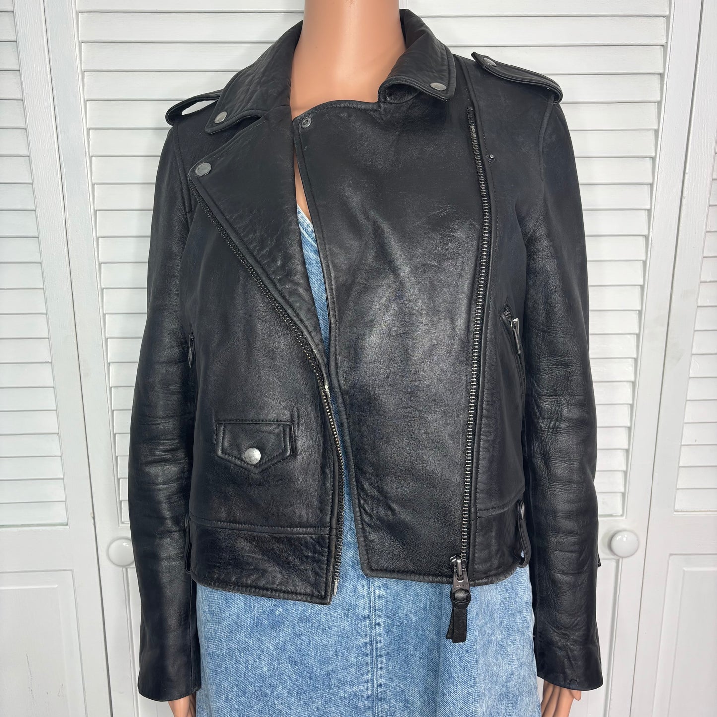 MACKAGE Genuine Lambskin Black Leather Moto Jacket Size Medium