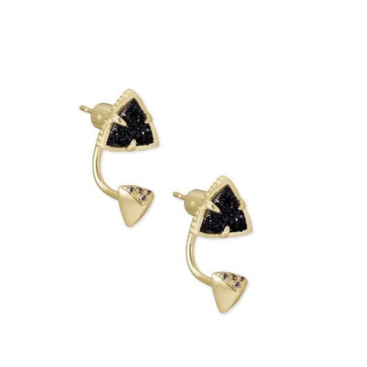 New KENDRA SCOTT Perry Gold Ear Jacket Earrings in Black Drusy