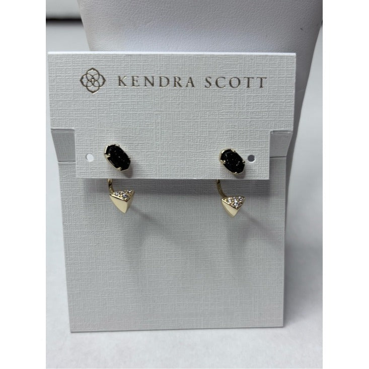 New KENDRA SCOTT Perry Gold Ear Jacket Earrings in Black Drusy